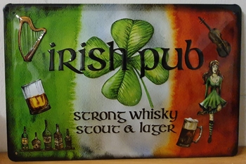 Irish pub strong whisky stut lager metalen relief bord