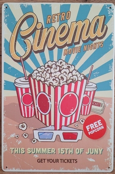 Cinema Popcorn retro reclamebord van metaal