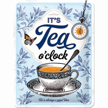 It's tea o'clock metalen wandbord thee tijd 20x15cm