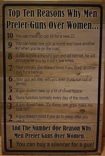 Top 10 guns over woman metall wall sign