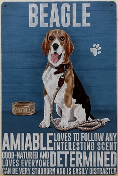 Beagle hond Eigenschappen wandbord van metaal