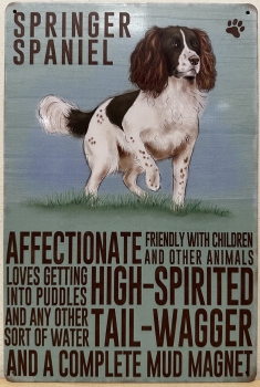 Springer Spaniel hond Eigenschappen wandbord van metaal