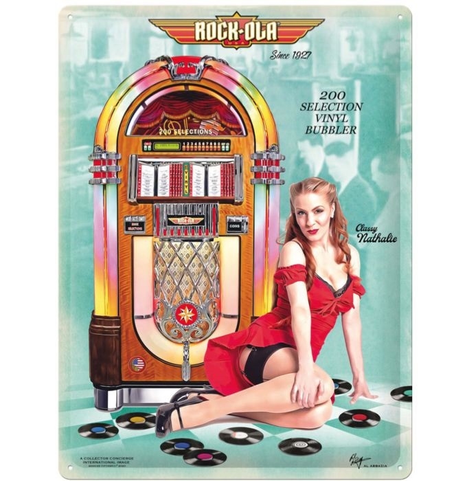 Rockola Pinup Metalen Wandbord Jukebox Relief 40 X 30cm 